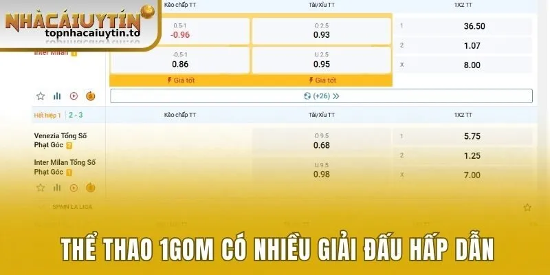 Sảnh thể thao tại 1GOM luôn cập nhật những giải đấu hấp dẫn